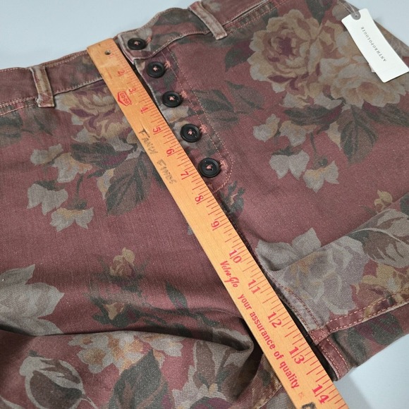 Pilcro and The Letterpress Jeans Womens 32 Red Floral High‎ Rise Button Fly Boho - Picture 14 of 16